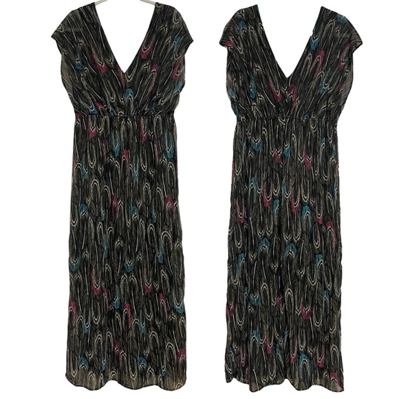 Lane Bryant Multicolor Feather Cap Sleeve V-Neck Elastic Waist Maxi Dress 14/16 - Picture 1 of 6
